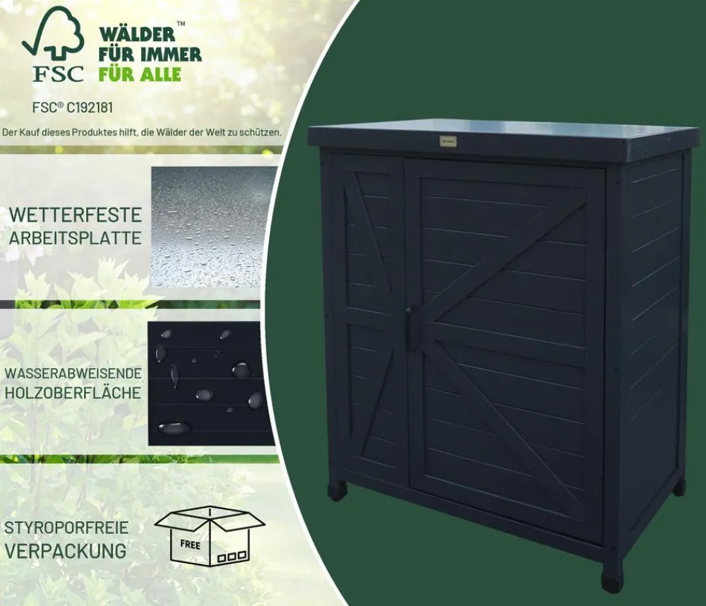 Habau Holz-Gartenschrank Logan, , ca. B80/H91/T45 cm Anthrazit New
