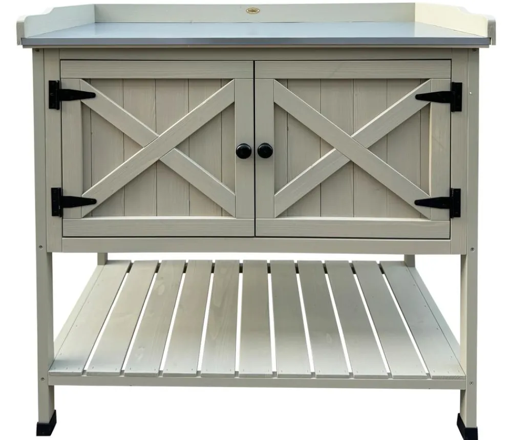 Habau Pflanztische - Holz-Pflanztisch mit Unterschrank und Ablage, , ca. B98/H97,5/T48 cm Grau
