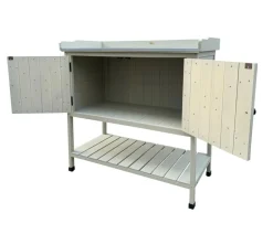 Habau Pflanztische - Holz-Pflanztisch mit Unterschrank und Ablage, , ca. B98/H97,5/T48 cm Grau