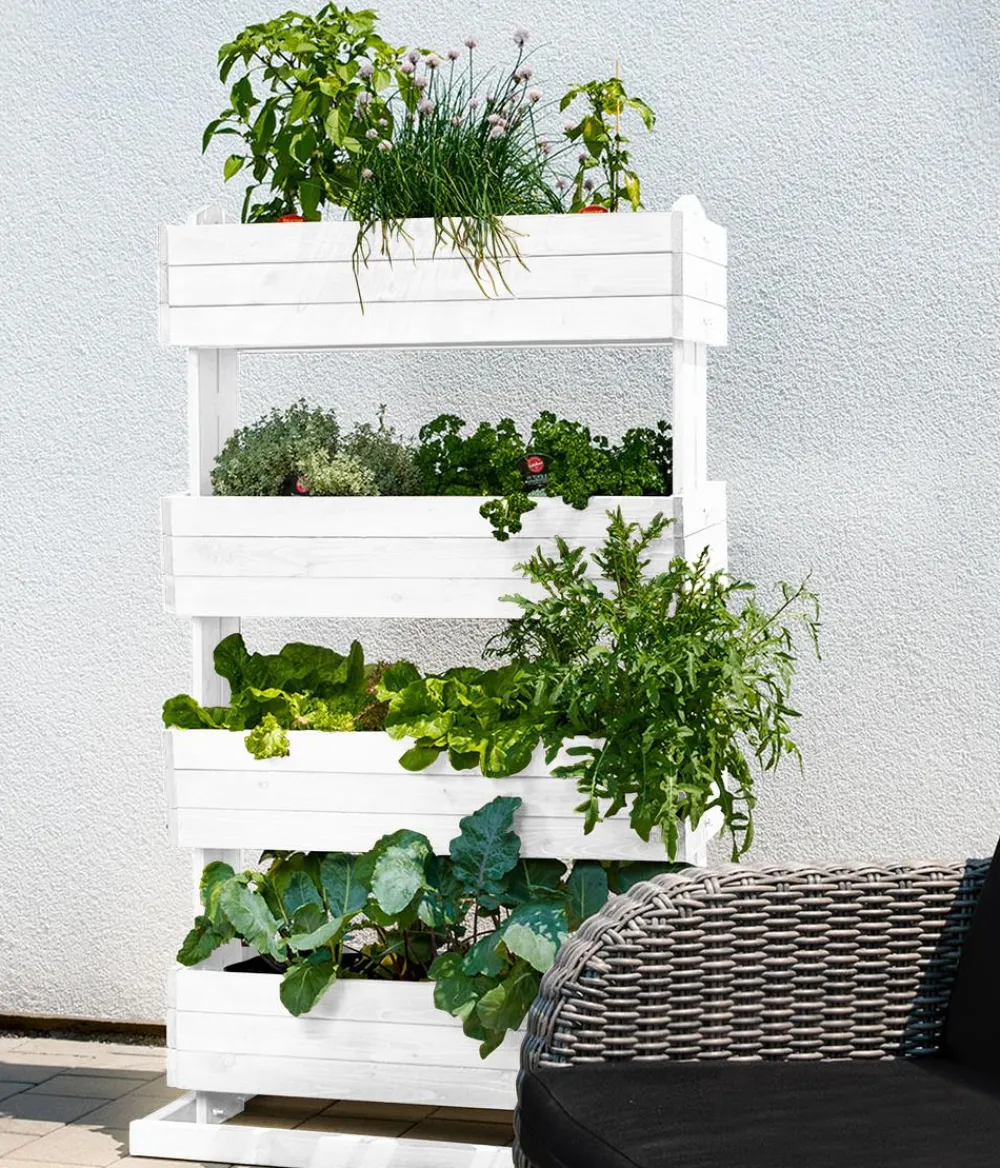 Hecht Vertikales Holz-Hochbeet Cube 4, ca. B82/H145/T50 cm Weiß Outlet