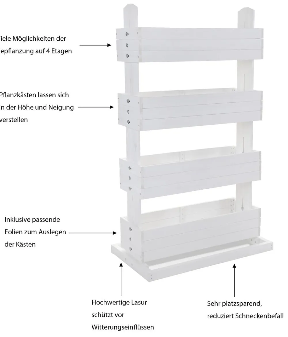 Hecht Vertikales Holz-Hochbeet Cube 4, ca. B82/H145/T50 cm Weiß Outlet