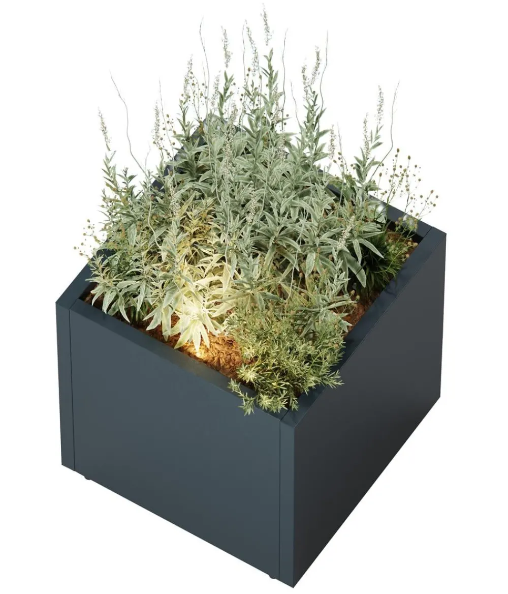 Herstera Pflanzkübel & Blumenkästen - Metall-Pflanzkasten Cube LED, quadratisch, Anthrazit