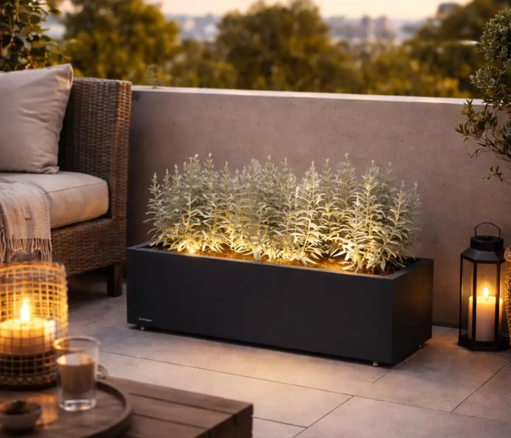 Herstera Metall-Pflanzkasten Cube Balcony LED, rechteckig, Anthrazit Clearance