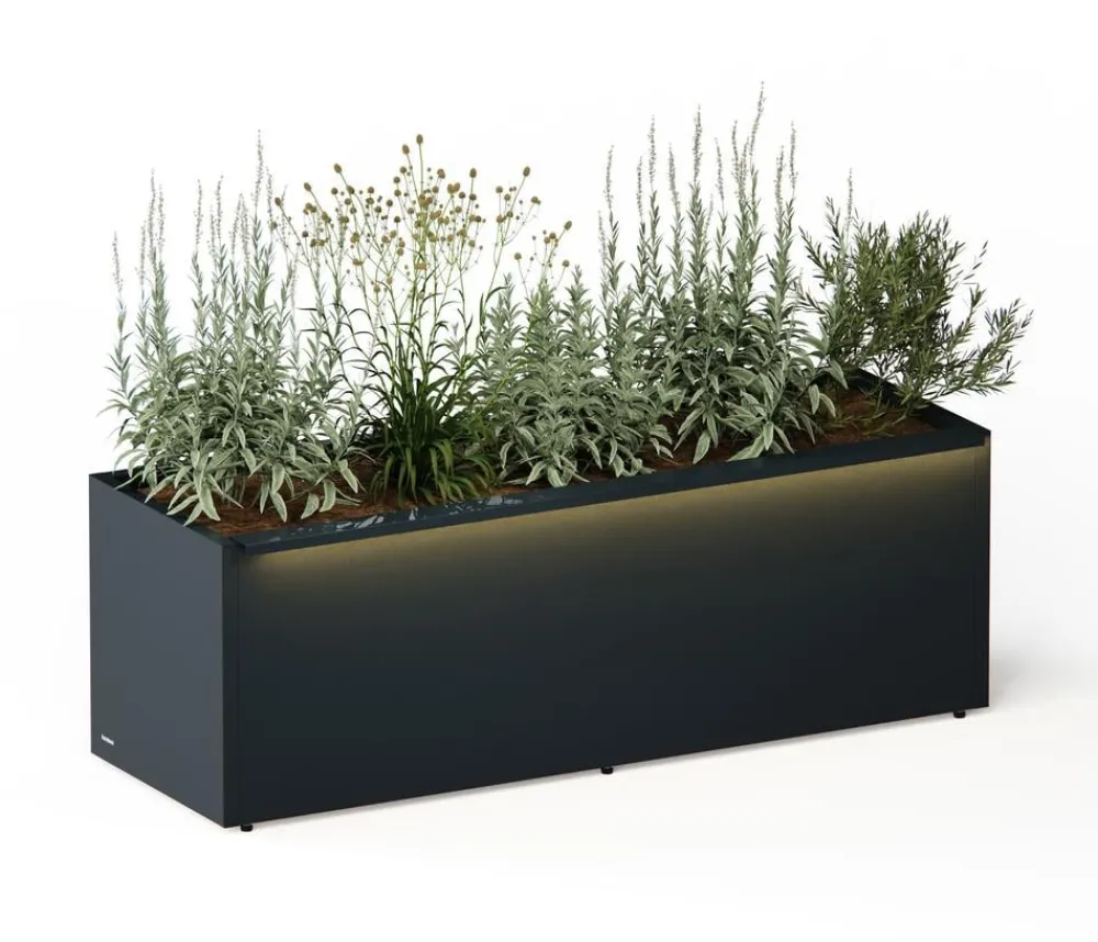 Herstera Metall-Pflanzkasten Cube LED, rechteckig, Anthrazit Discount