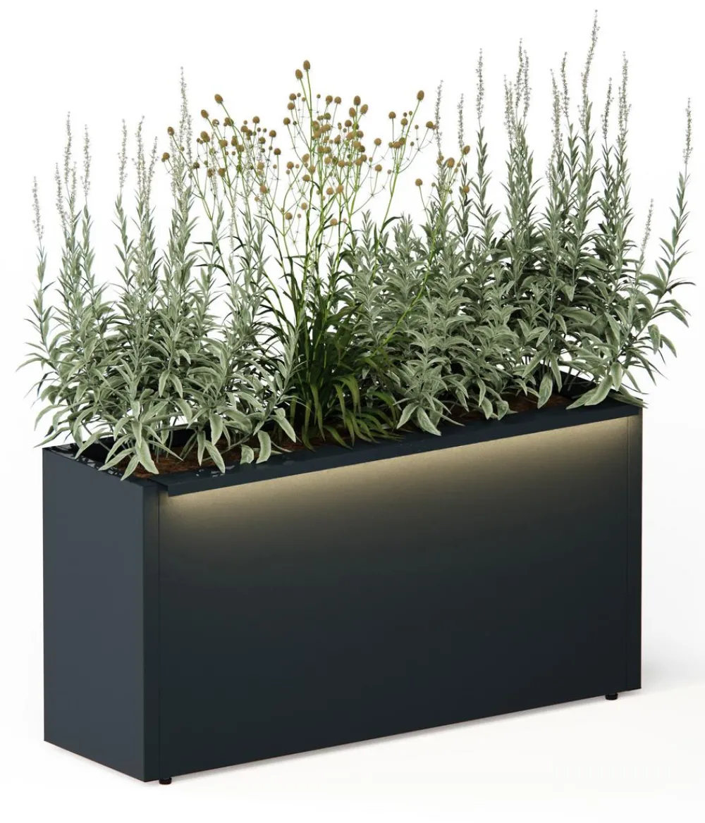 Herstera Pflanzkübel & Blumenkästen - Metall-Pflanzkasten Cube LED, rechteckig, Anthrazit