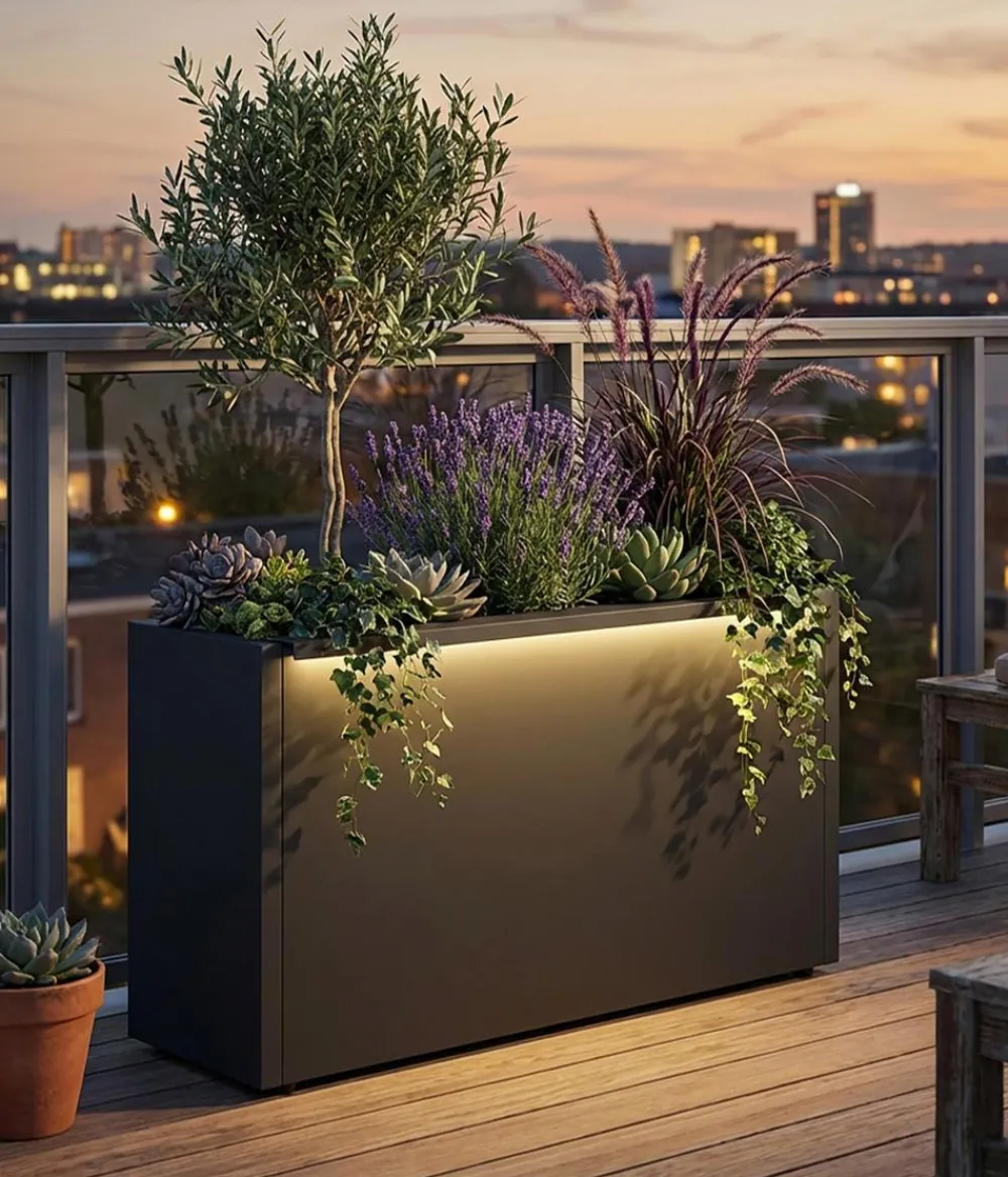 Herstera Pflanzkübel & Blumenkästen - Metall-Pflanzkasten Cube LED, rechteckig, Anthrazit