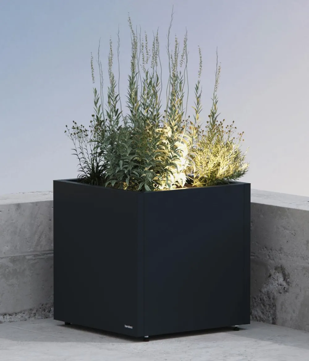 Herstera Pflanzkübel & Blumenkästen - Metall-Pflanzkasten Cube LED, quadratisch, Anthrazit