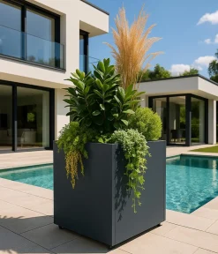 Herstera Pflanzkübel & Blumenkästen - Metall-Pflanztopf Cube, quadratisch, Anthrazit