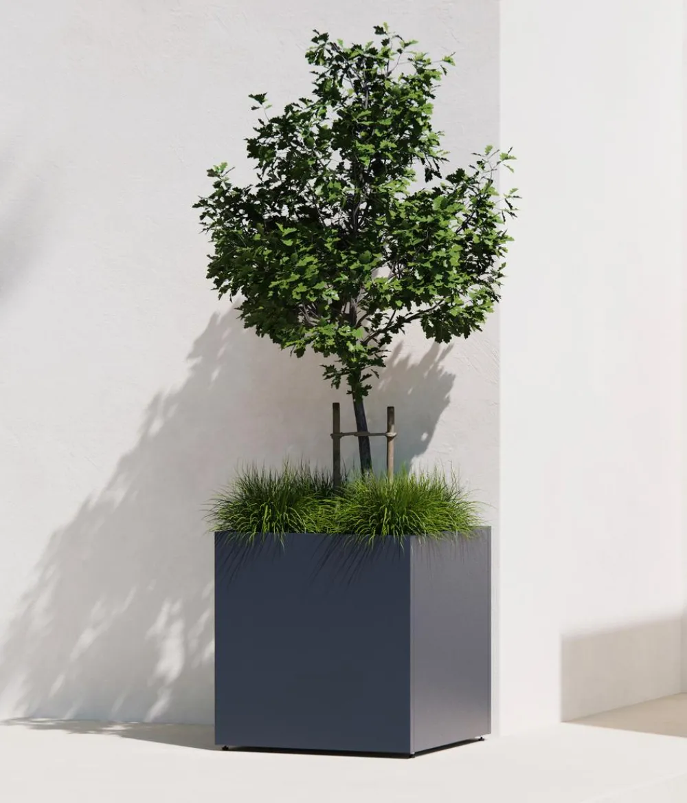 Herstera Pflanzkübel & Blumenkästen - Metall-Pflanztopf Cube, quadratisch, Anthrazit