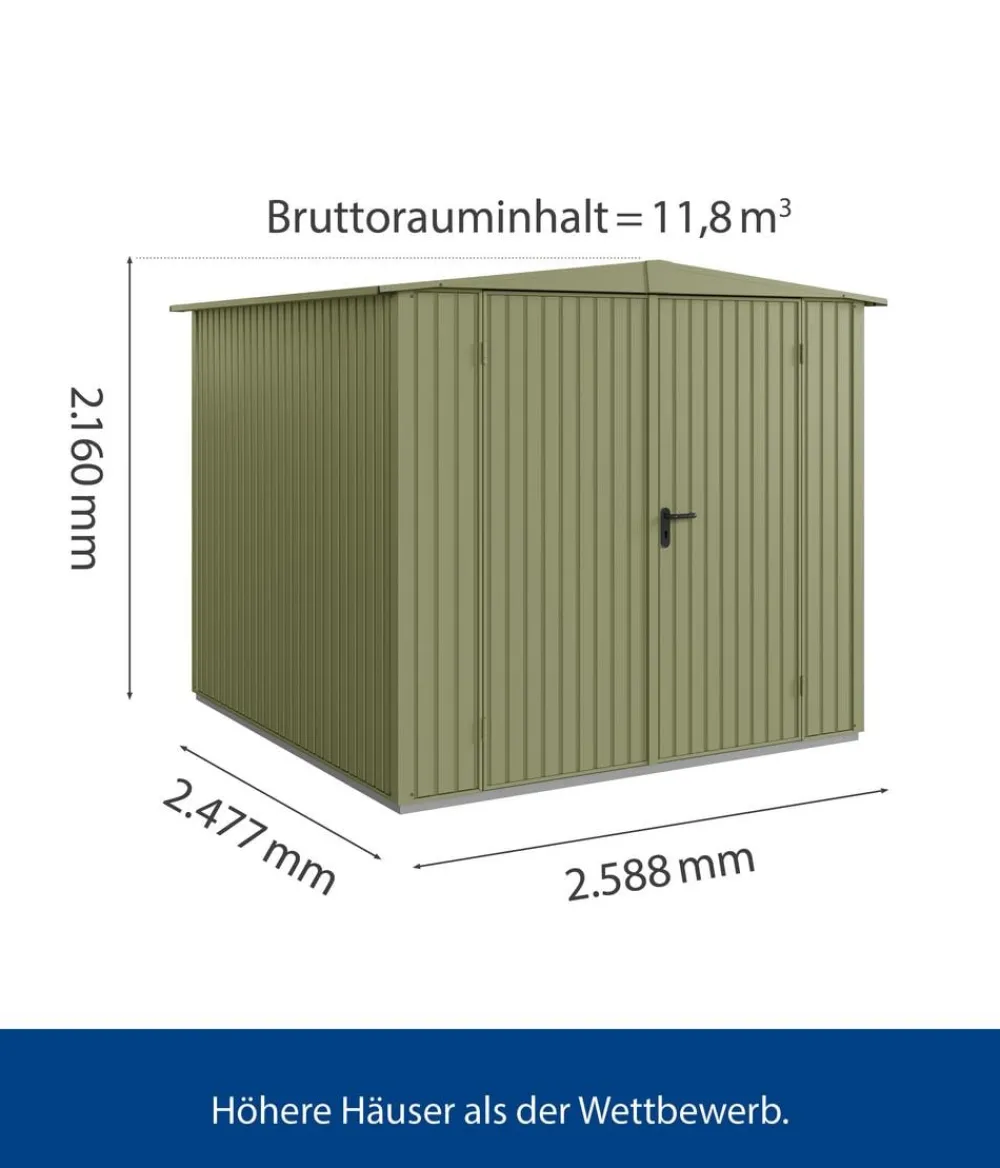 Hörmann Berry-Gerätehaus Classic-S Typ 2, ca. B258,8/H216/T247,7 cm Schilfgrün Sale