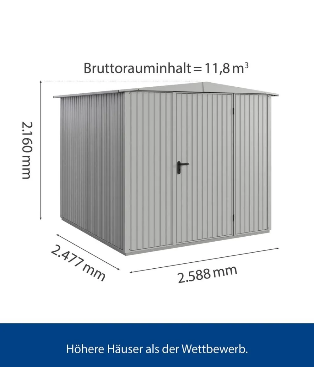 Hörmann Gartenhäuser & Gerätehäuser - Berry-Gerätehaus Classic-S Typ 2, ca. B258,8/H216/T247,7 cm Weißaluminium