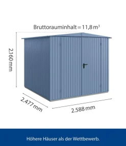 Hörmann Gartenhäuser & Gerätehäuser - Berry-Gerätehaus Classic-S Typ 2, ca. B258,8/H216/T247,7 cm Taubenblau