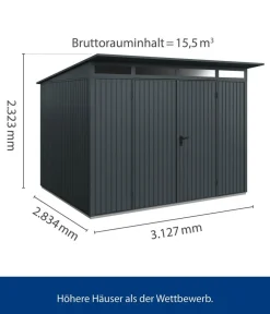 Hörmann Gartenhäuser & Gerätehäuser - Berry-Gerätehaus Classic-P Typ 3, ca. B312,7/H232,3/T283,4 cm Moosgrün