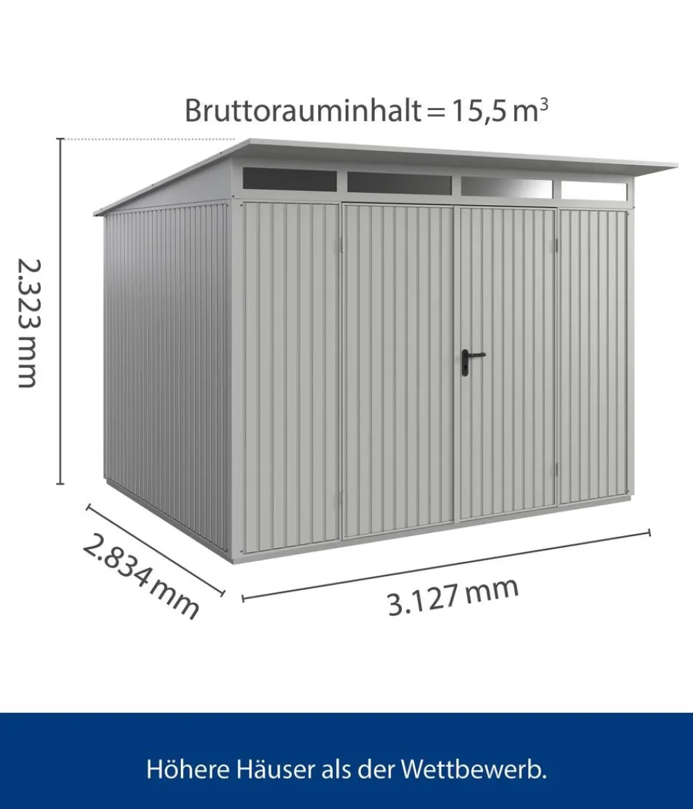 Hörmann Berry-Gerätehaus Classic-P Typ 3, ca. B312,7/H232,3/T283,4 cm Weißaluminium Clearance
