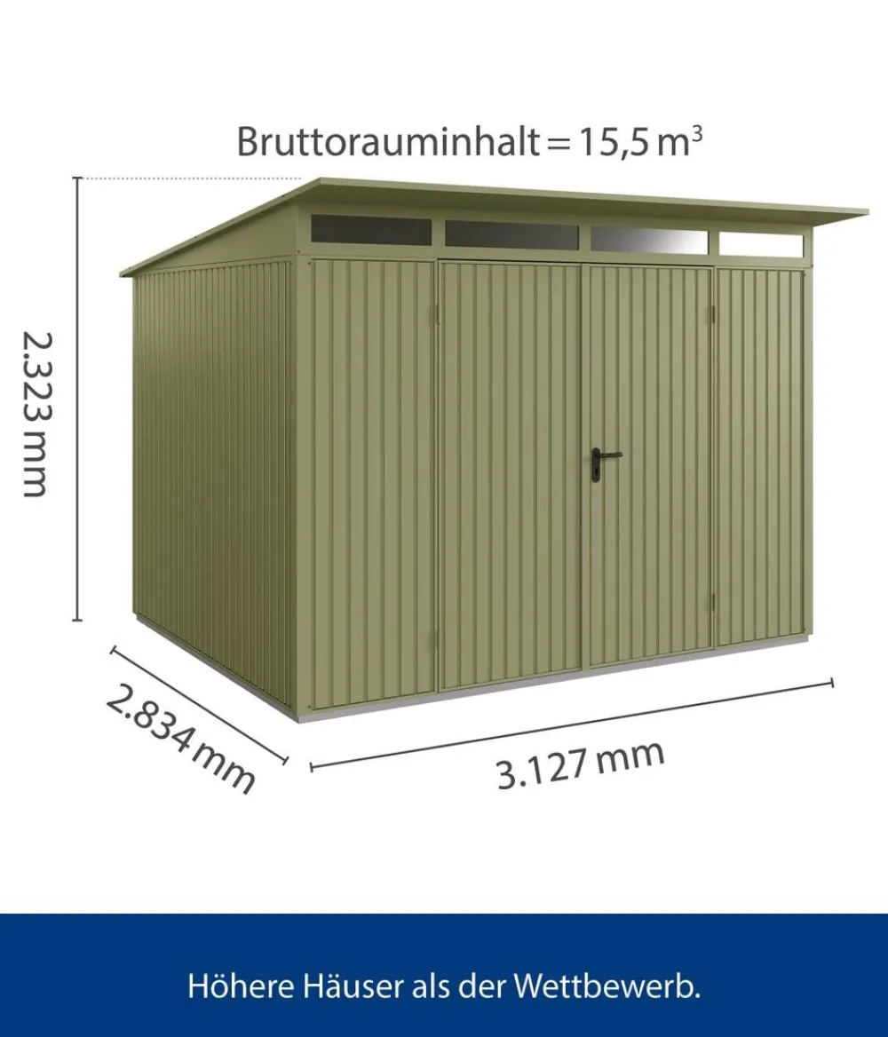 Hörmann Gartenhäuser & Gerätehäuser - Berry-Gerätehaus Classic-P Typ 3, ca. B312,7/H232,3/T283,4 cm Quarzgrau