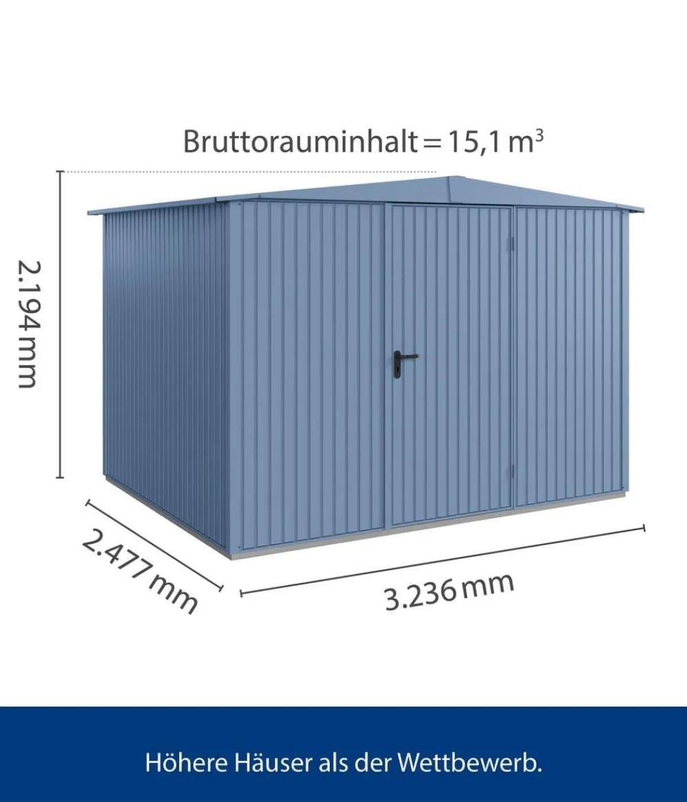 Hörmann Berry-Gerätehaus Classic-S Typ 3, ca. B323,6/H219,4/T247,7 cm Taubenblau