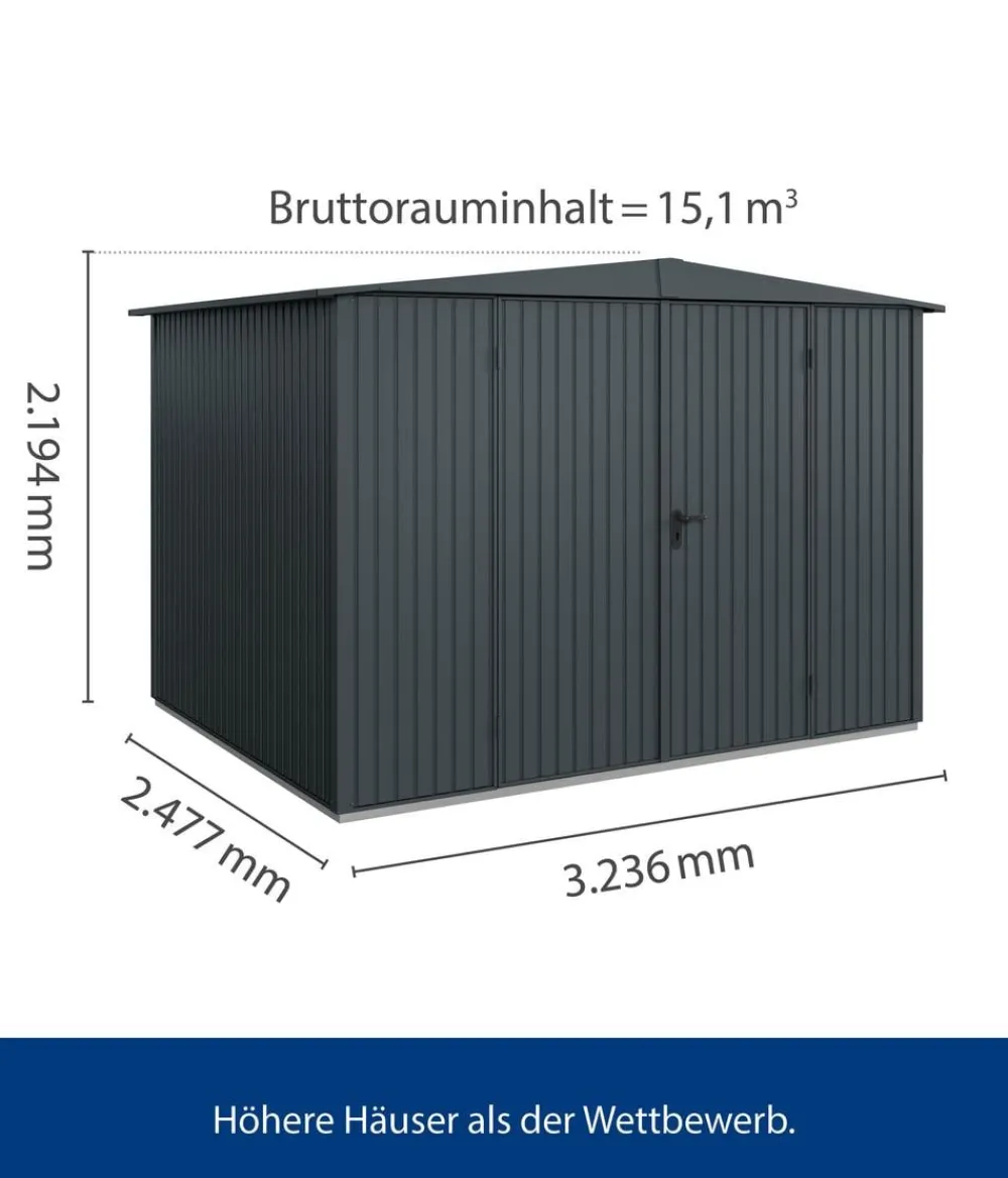 Hörmann Gartenhäuser & Gerätehäuser - Berry-Gerätehaus Classic-S Typ 3, ca. B323,6/H219,4/T247,7 cm Weißaluminium