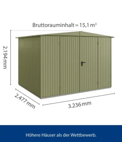 Hörmann Berry-Gerätehaus Classic-S Typ 3, ca. B323,6/H219,4/T247,7 cm Schilfgrün Best