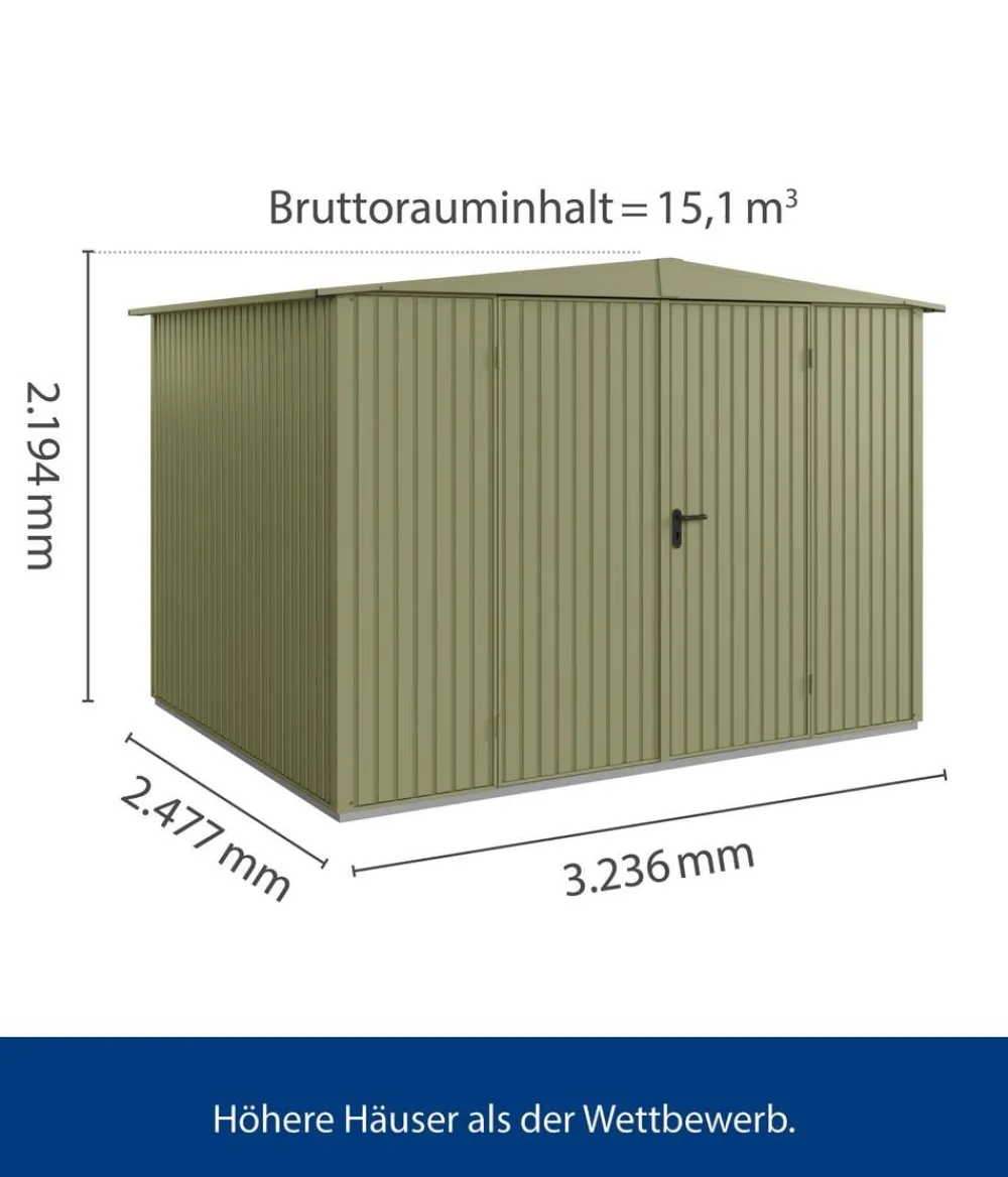 Hörmann Berry-Gerätehaus Classic-S Typ 3, ca. B323,6/H219,4/T247,7 cm Schilfgrün Best