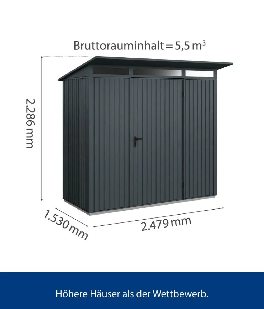 Hörmann Berry-Gerätehaus Classic-P Typ 1, ca. B247,9/H228,6/T153 cm Anthrazit Hot
