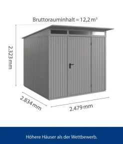 Hörmann Gartenhäuser & Gerätehäuser - Berry-Gerätehaus Classic-P Typ 2, ca. B247,9/H232,3/T283,4 cm Graualuminium