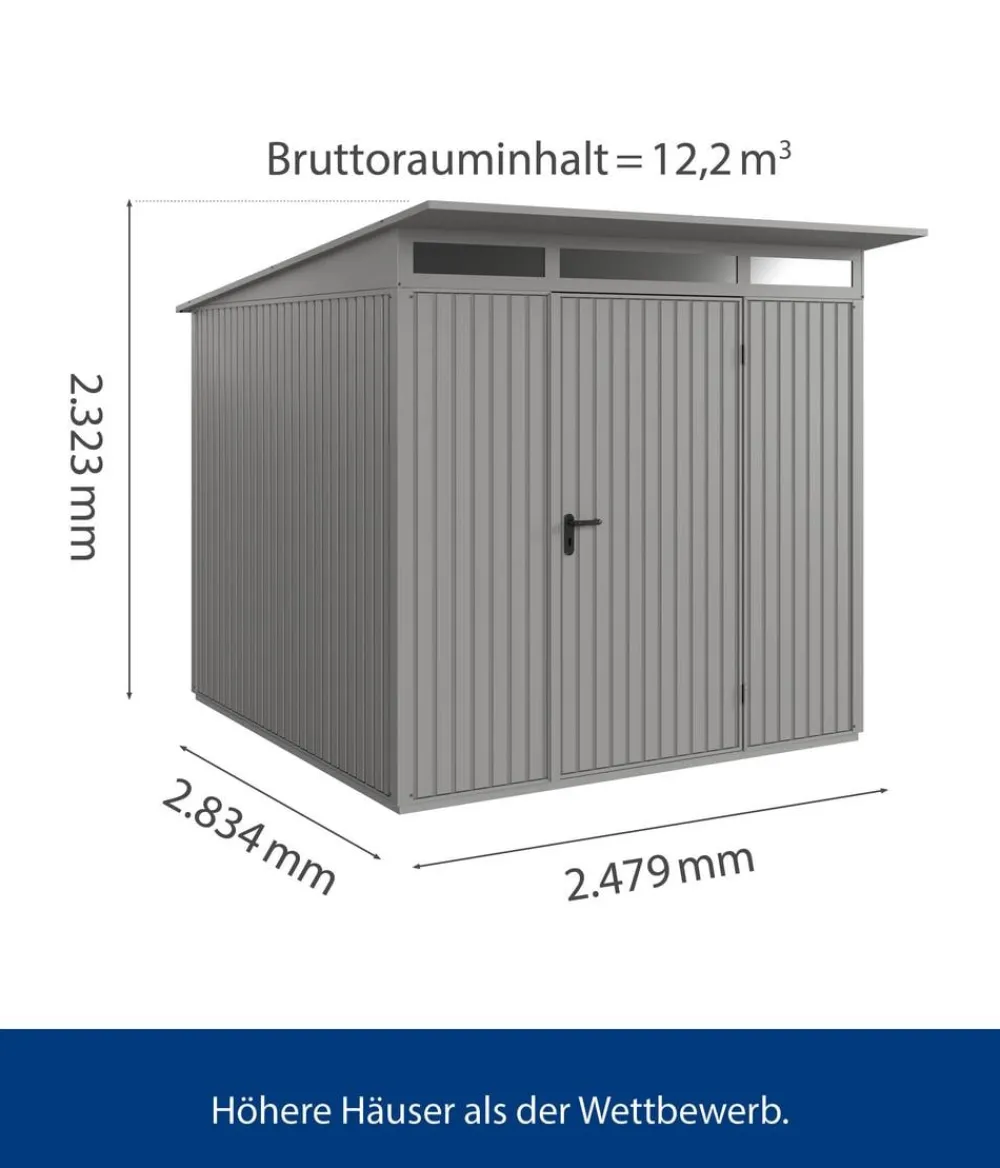 Hörmann Gartenhäuser & Gerätehäuser - Berry-Gerätehaus Classic-P Typ 2, ca. B247,9/H232,3/T283,4 cm Graualuminium