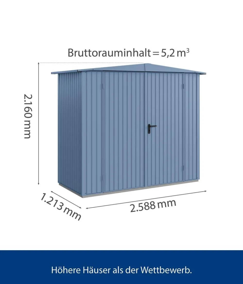 Hörmann Berry-Gerätehaus Classic-S Typ 1, ca. B258,8/H216/T121,3 cm Taubenblau Outlet