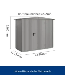 Hörmann Gartenhäuser & Gerätehäuser - Berry-Gerätehaus Classic-S Typ 1, ca. B258,8/H216/T121,3 cm Graualuminium
