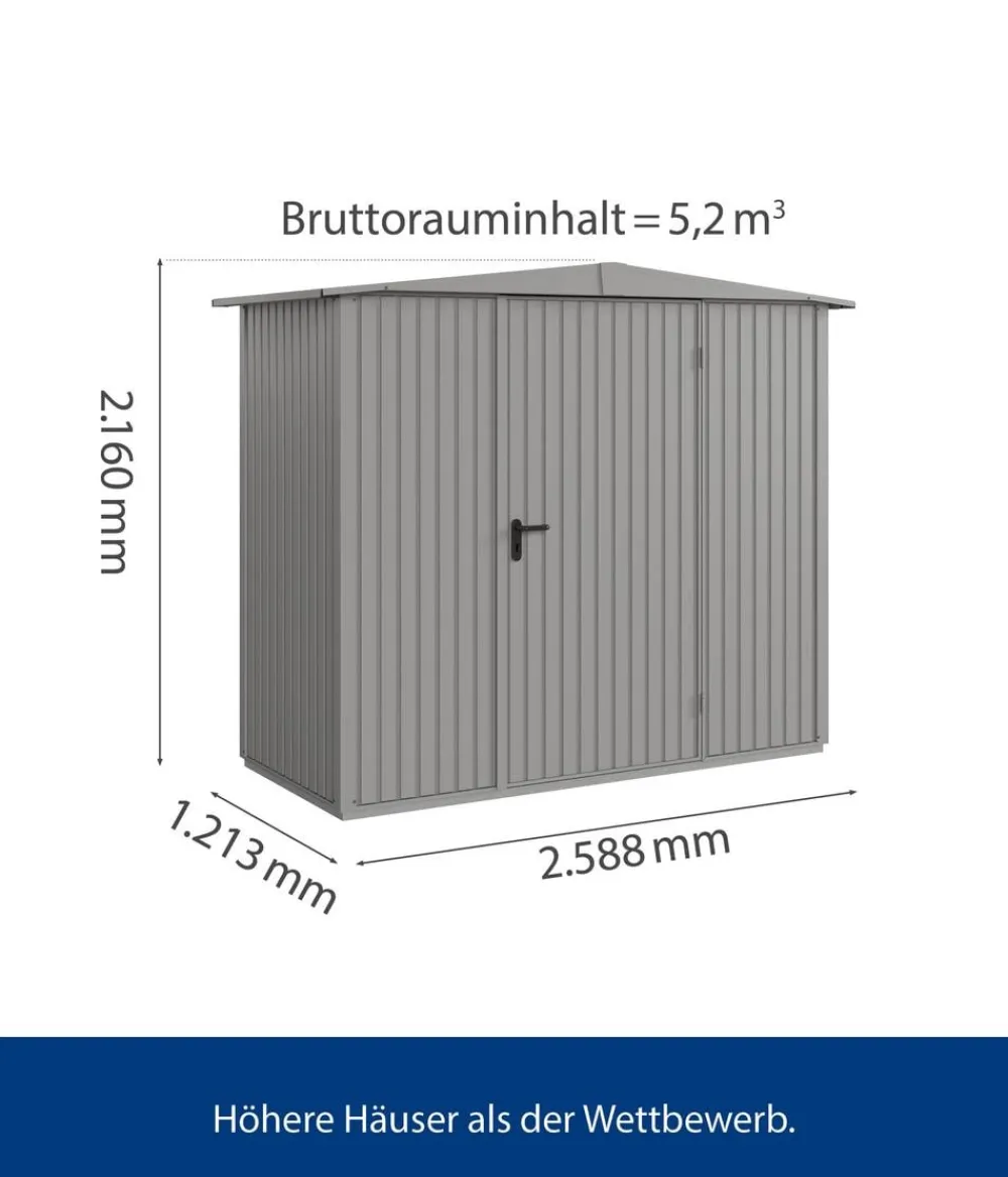 Hörmann Gartenhäuser & Gerätehäuser - Berry-Gerätehaus Classic-S Typ 1, ca. B258,8/H216/T121,3 cm Graualuminium