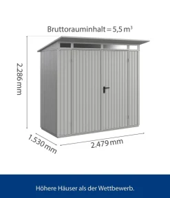 Hörmann Berry-Gerätehaus Classic-P Typ 1, ca. B247,9/H228,6/T153 cm Weißaluminium Hot