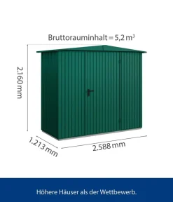 Hörmann Gartenhäuser & Gerätehäuser - Berry-Gerätehaus Classic-S Typ 1, ca. B258,8/H216/T121,3 cm Moosgrün