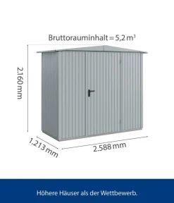 Hörmann Gartenhäuser & Gerätehäuser - Berry-Gerätehaus Classic-S Typ 1, ca. B258,8/H216/T121,3 cm Fenstergrau