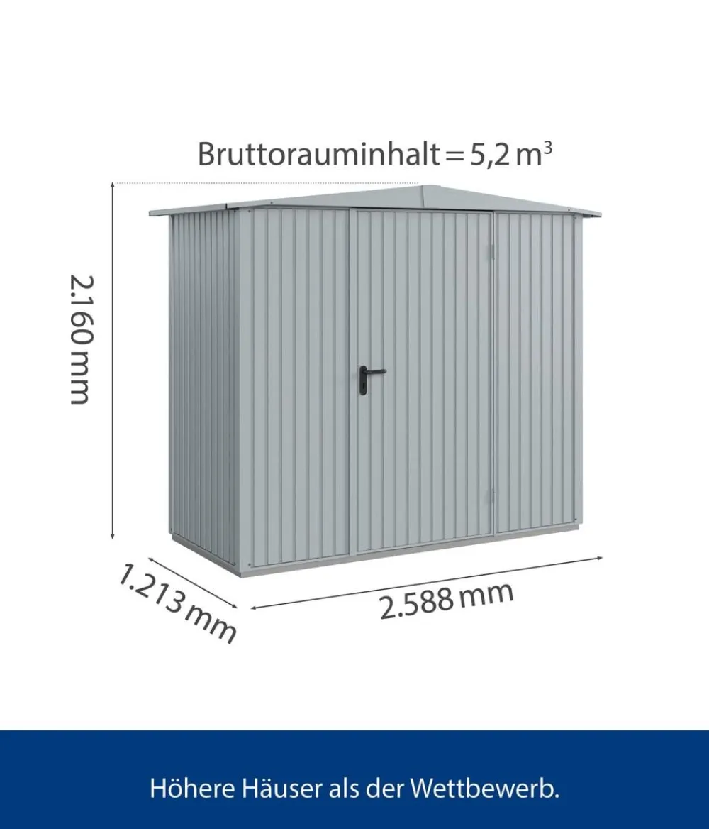 Hörmann Gartenhäuser & Gerätehäuser - Berry-Gerätehaus Classic-S Typ 1, ca. B258,8/H216/T121,3 cm Fenstergrau