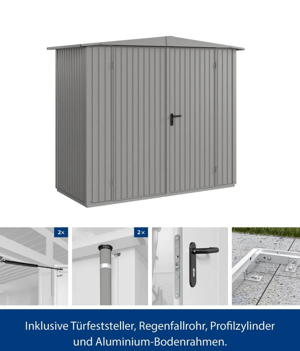 Hörmann Gartenhäuser & Gerätehäuser - Berry-Gerätehaus Classic-S Typ 1, ca. B258,8/H216/T121,3 cm Graualuminium