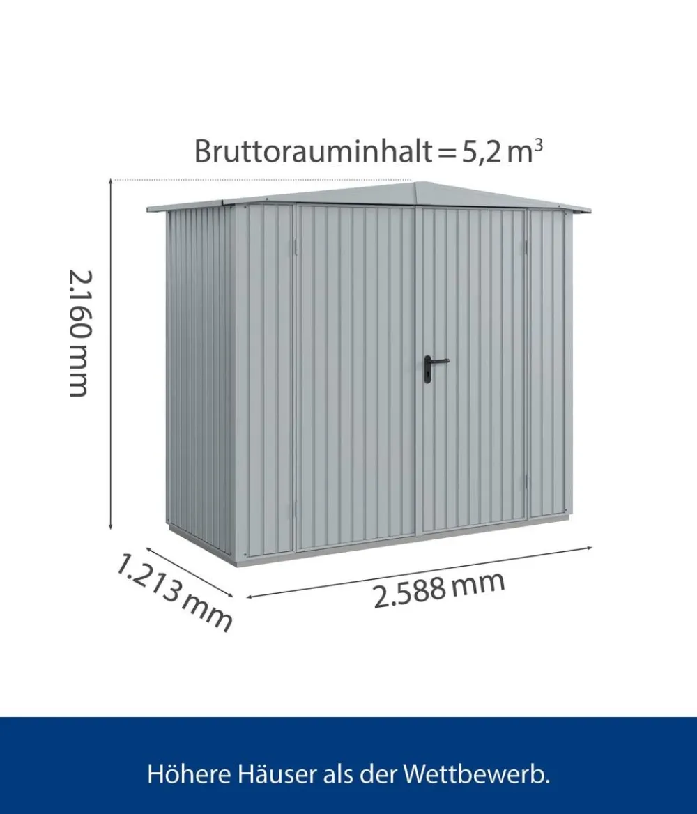 Hörmann Gartenhäuser & Gerätehäuser - Berry-Gerätehaus Classic-S Typ 1, ca. B258,8/H216/T121,3 cm Fenstergrau