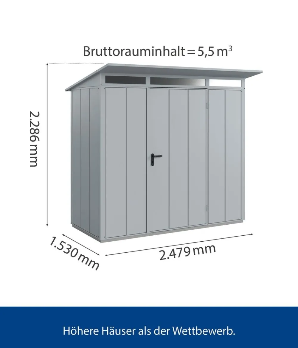 Hörmann Gartenhäuser & Gerätehäuser - Berry-Gerätehaus Modern-P Typ 1, ca. B247,9/H228,6/T153 cm Fenstergrau