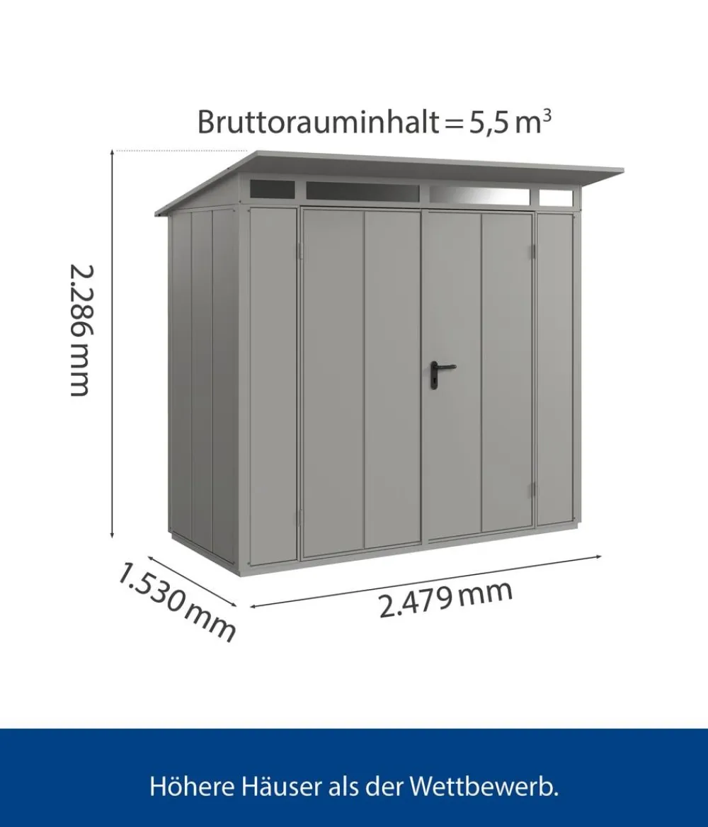 Hörmann Gartenhäuser & Gerätehäuser - Berry-Gerätehaus Modern-P Typ 1, ca. B247,9/H228,6/T153 cm Graualuminium