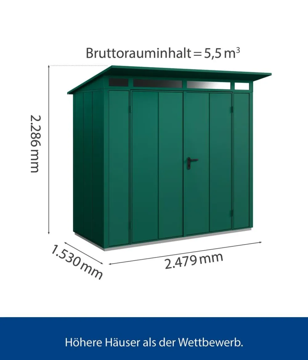 Hörmann Gartenhäuser & Gerätehäuser - Berry-Gerätehaus Modern-P Typ 1, ca. B247,9/H228,6/T153 cm Moosgrün