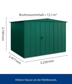 Hörmann Berry-Gerätehaus Modern-S Typ 3, ca. B323,6/H219,4/T247,7 cm Moosgrün Outlet