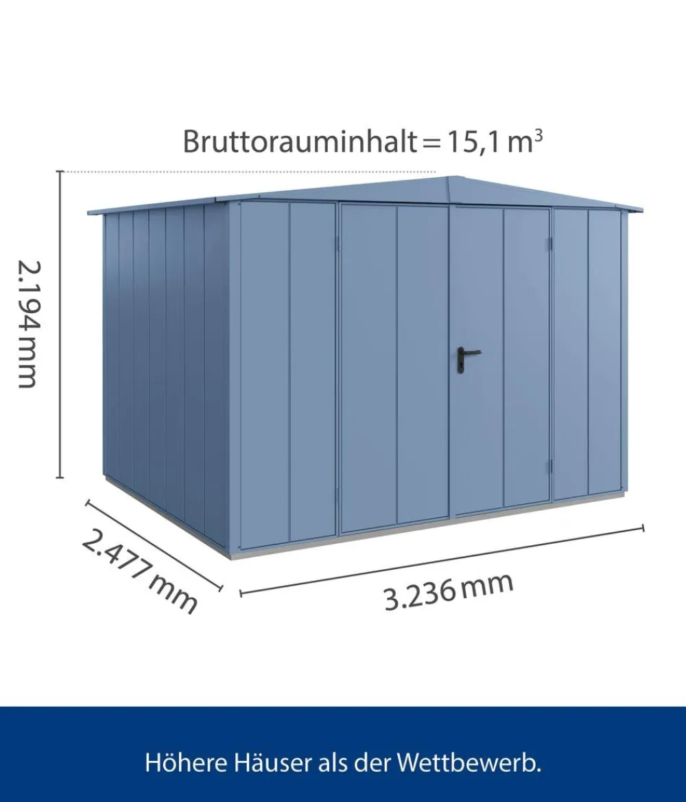 Hörmann Berry-Gerätehaus Modern-S Typ 3, ca. B323,6/H219,4/T247,7 cm Taubenblau Best