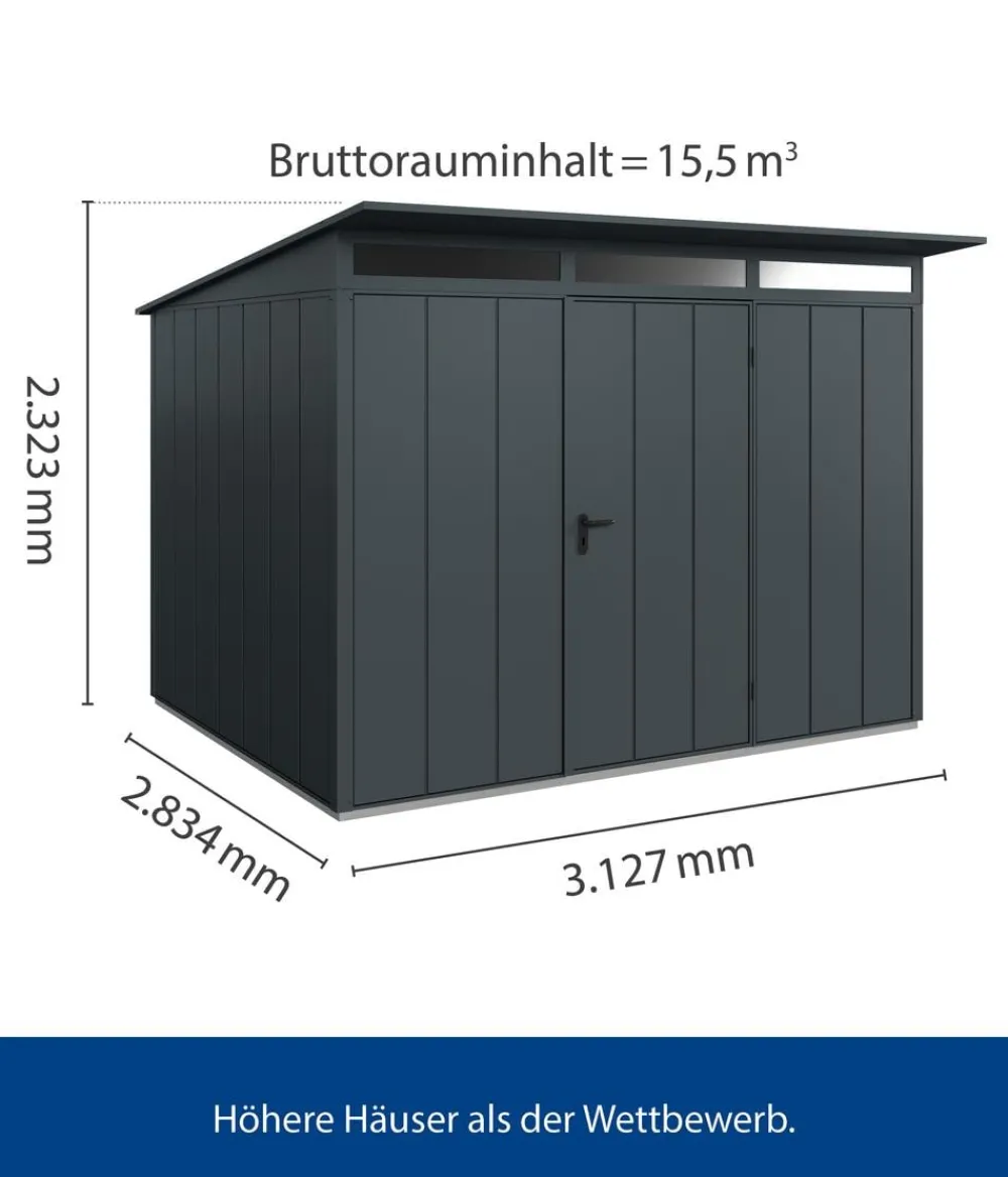 Hörmann Berry-Gerätehaus Modern-P Typ 3, ca. B312,7/H232,3/T283,4 cm Anthrazit Hot