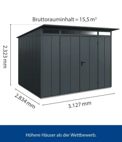 Hörmann Gartenhäuser & Gerätehäuser - Berry-Gerätehaus Modern-S Typ 3, ca. B323,6/H219,4/T247,7 cm Quarzgrau