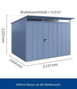 Hörmann Gartenhäuser & Gerätehäuser - Berry-Gerätehaus Modern-P Typ 3, ca. B312,7/H232,3/T283,4 cm Taubenblau