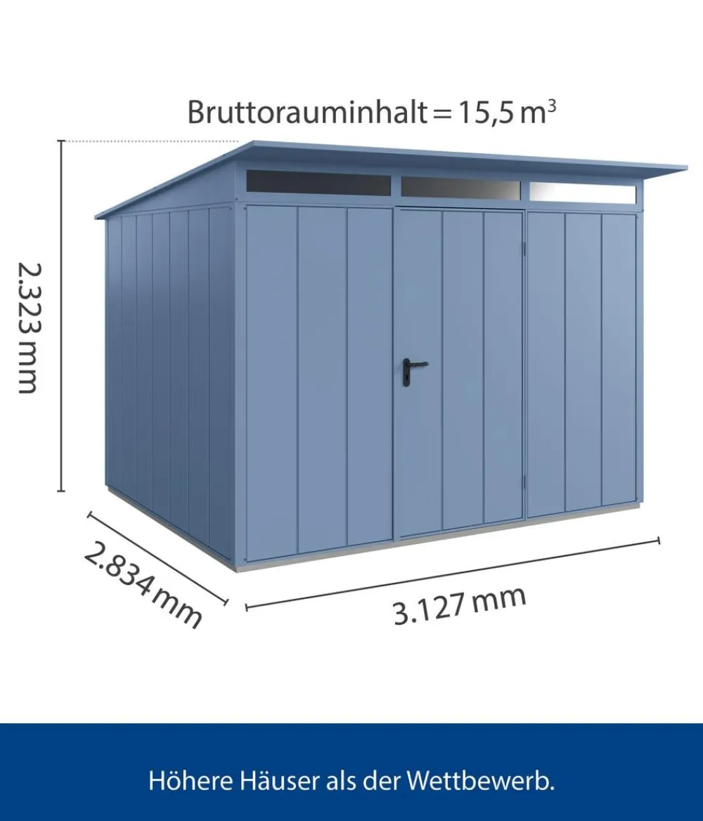 Hörmann Gartenhäuser & Gerätehäuser - Berry-Gerätehaus Modern-P Typ 3, ca. B312,7/H232,3/T283,4 cm Taubenblau