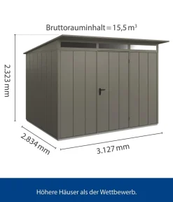 Hörmann Gartenhäuser & Gerätehäuser - Berry-Gerätehaus Modern-P Typ 3, ca. B312,7/H232,3/T283,4 cm Quarzgrau