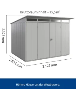 Hörmann Gartenhäuser & Gerätehäuser - Berry-Gerätehaus Modern-P Typ 3, ca. B312,7/H232,3/T283,4 cm Weißaluminium