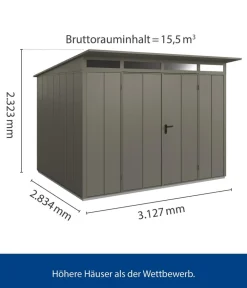 Hörmann Gartenhäuser & Gerätehäuser - Berry-Gerätehaus Modern-P Typ 3, ca. B312,7/H232,3/T283,4 cm Quarzgrau