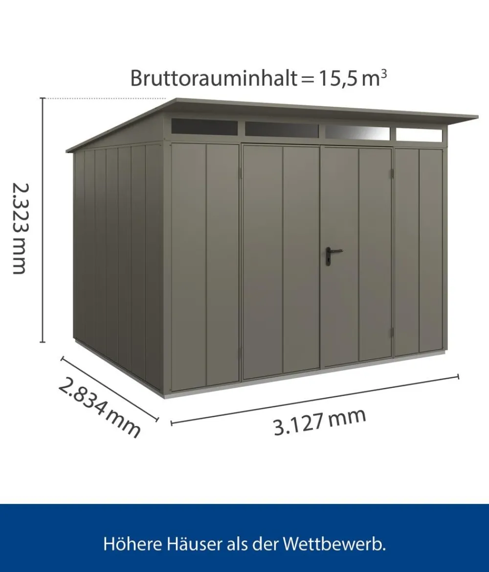 Hörmann Gartenhäuser & Gerätehäuser - Berry-Gerätehaus Modern-P Typ 3, ca. B312,7/H232,3/T283,4 cm Quarzgrau