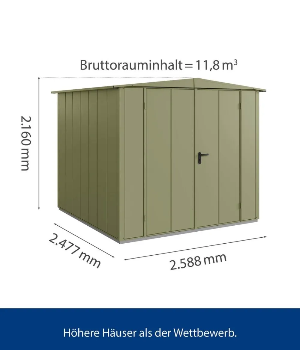 Hörmann Gartenhäuser & Gerätehäuser - Berry-Gerätehaus Modern-S Typ 2, ca. B258,8/H216/T247,7 cm Schilfgrün