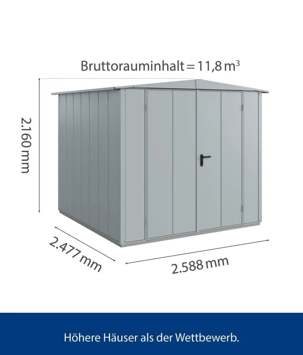 Hörmann Gartenhäuser & Gerätehäuser - Berry-Gerätehaus Modern-S Typ 2, ca. B258,8/H216/T247,7 cm Quarzgrau